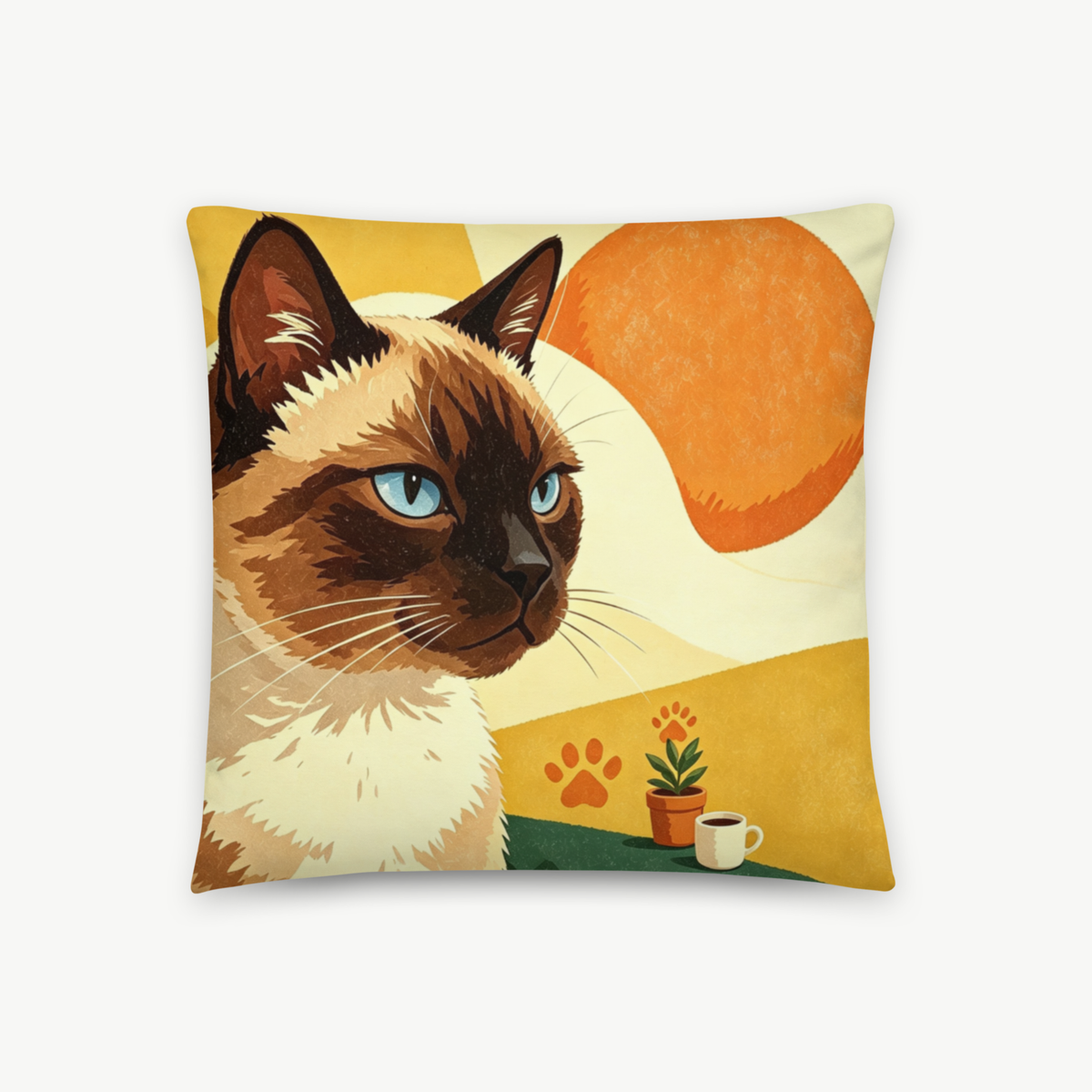 Siamese Cat Throw Pillow Cute Retro Cat Art Decor Pillow