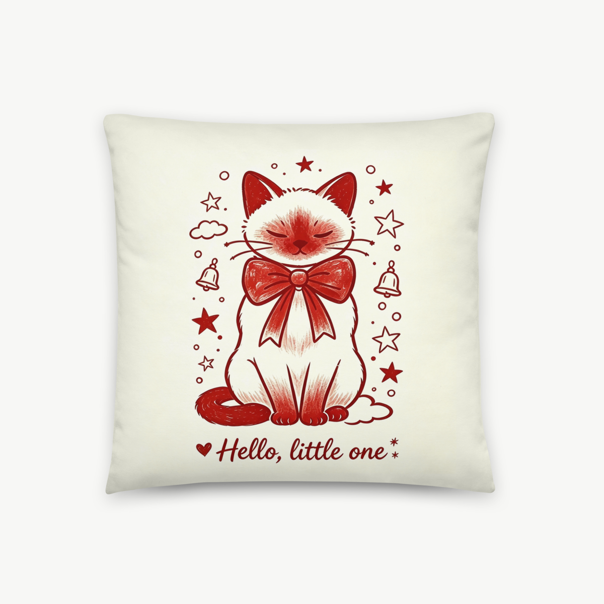 Cute Red Bow Siamese Cat Throw Pillow