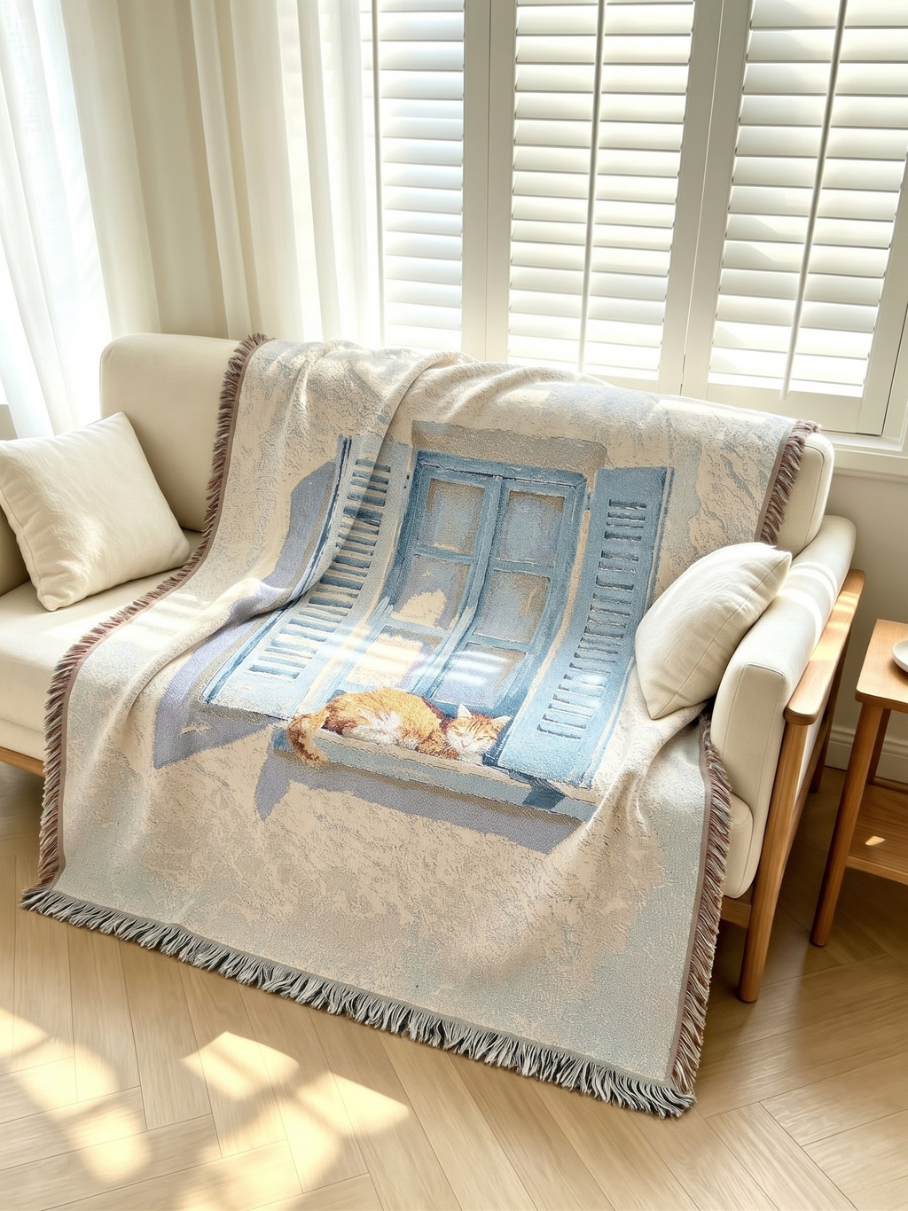 Sunlit Window Orange Cat Woven Tapestry Blanket
