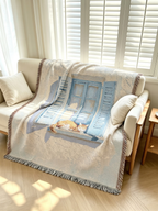 Sunlit Window Orange Cat Woven Tapestry Blanket