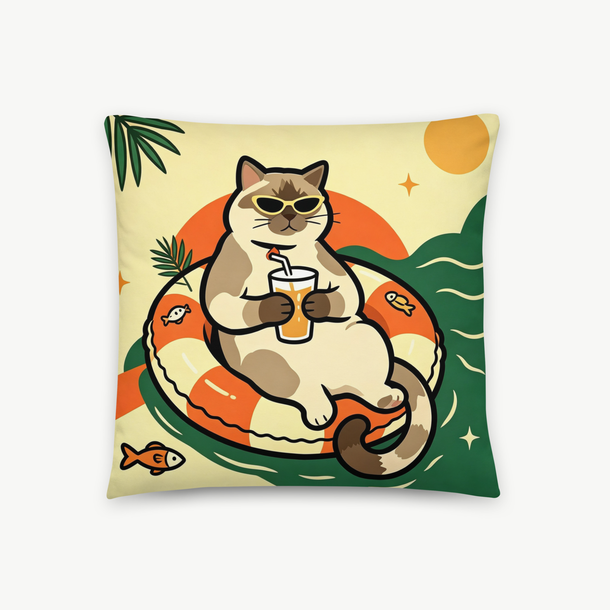Cool Siamese Cat Throw Pillow with Sunglasses