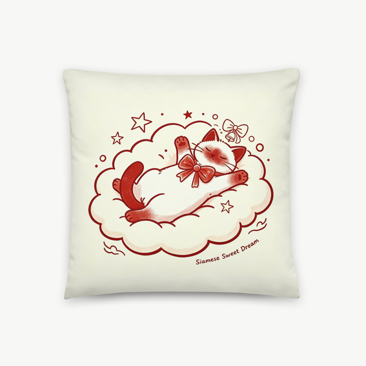 Cute Red Bow Siamese Cat Throw Pillow