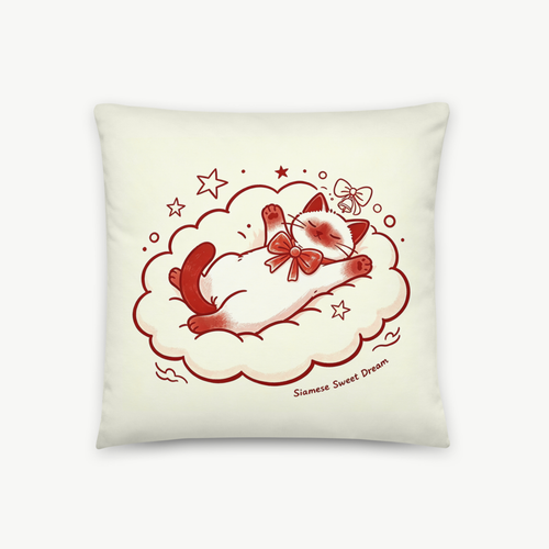 Cute Red Bow Siamese Cat Throw Pillow
