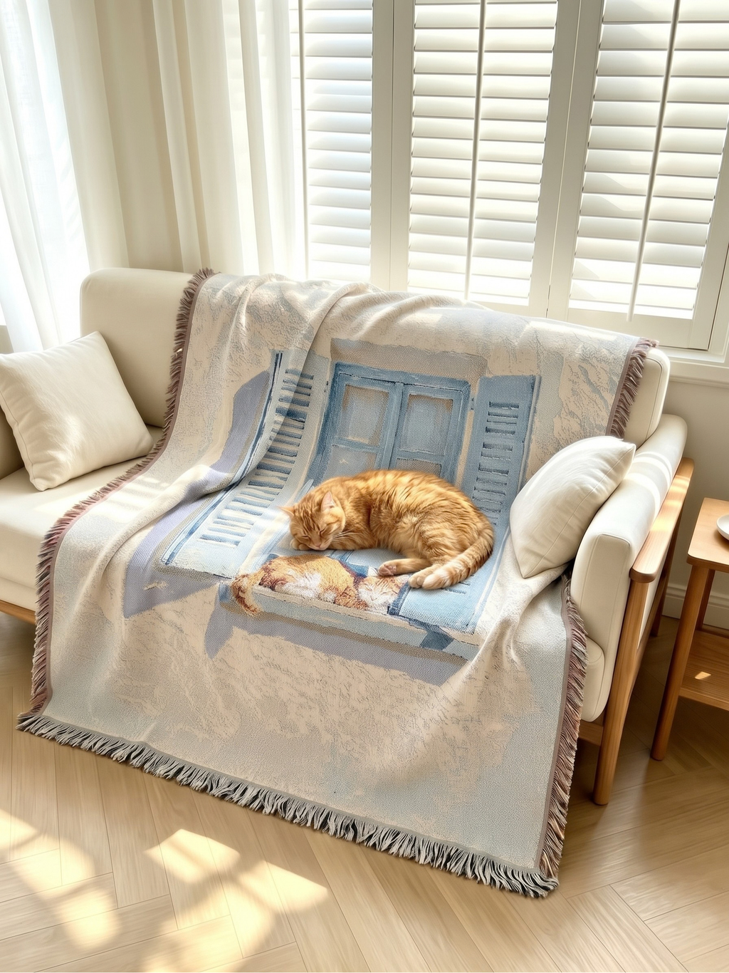 Sunlit Window Orange Cat Woven Tapestry Blanket