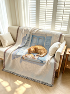 Sunlit Window Orange Cat Woven Tapestry Blanket