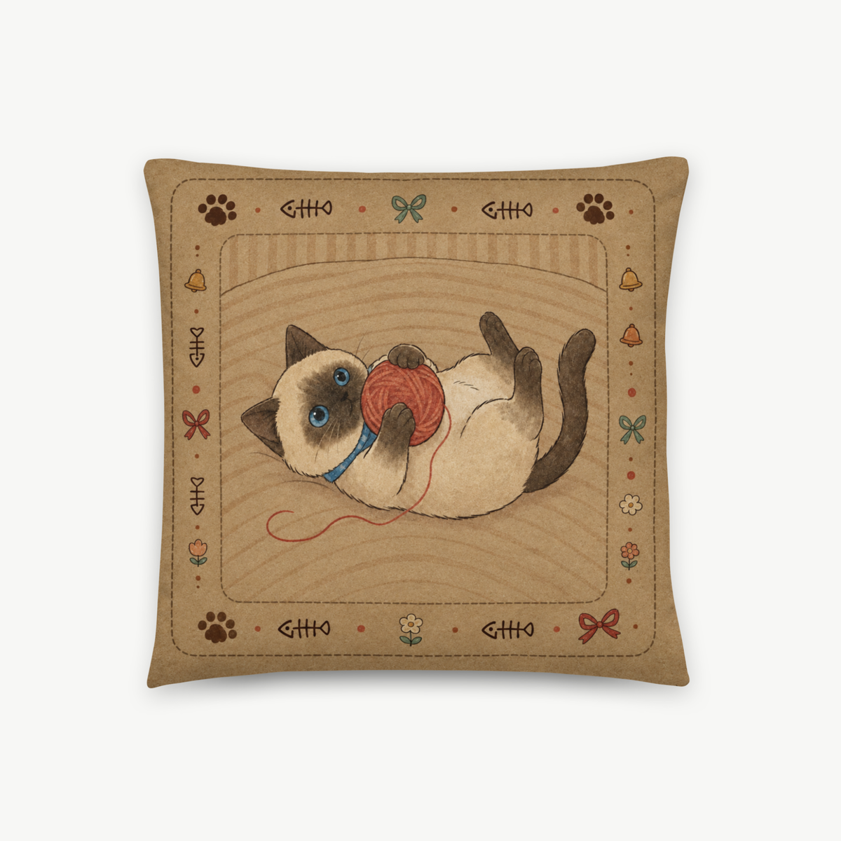Vintage Siamese Cat Art Throw Pillow