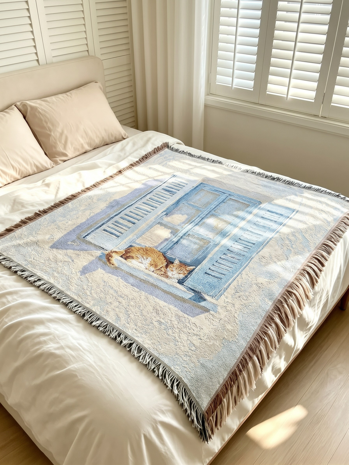 Sunlit Window Orange Cat Woven Tapestry Blanket