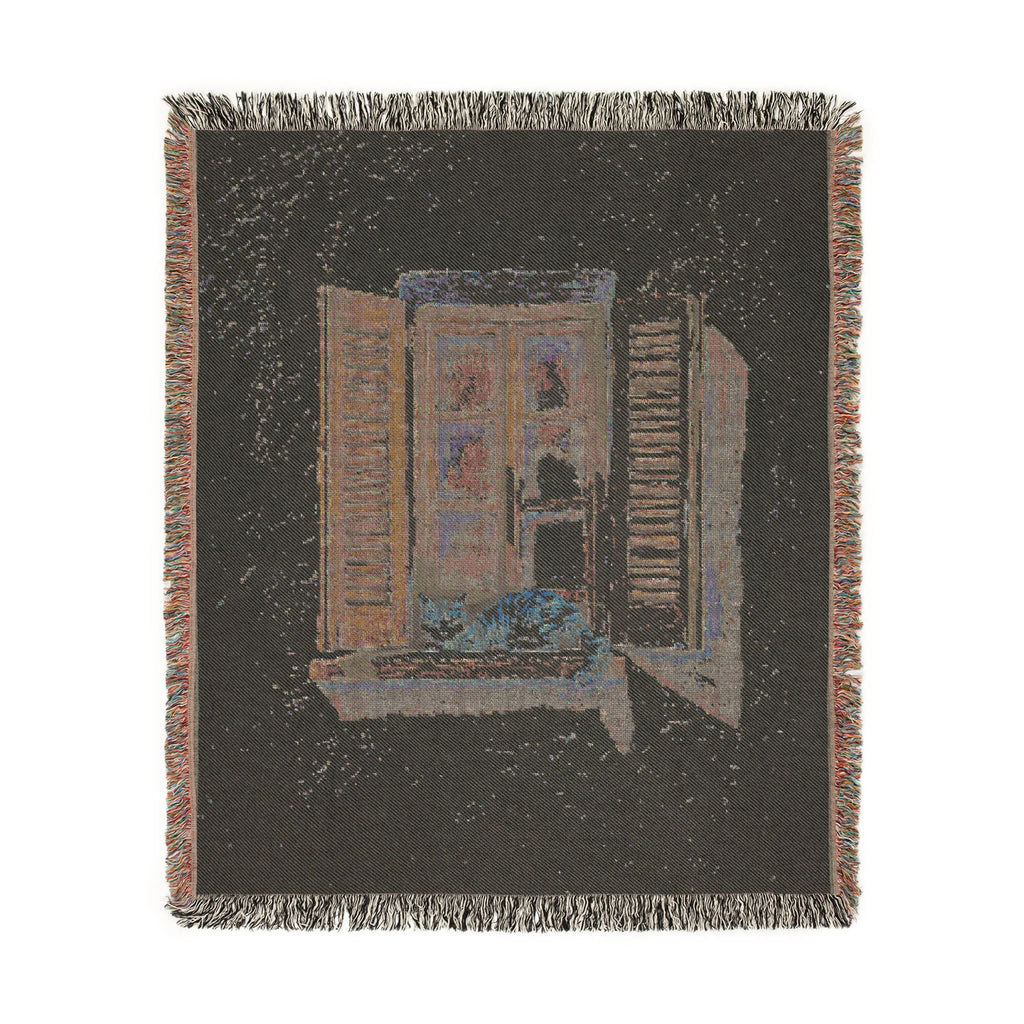 Sunlit Window Orange Cat Woven Tapestry Blanket