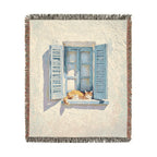 Sunlit Window Orange Cat Woven Tapestry Blanket