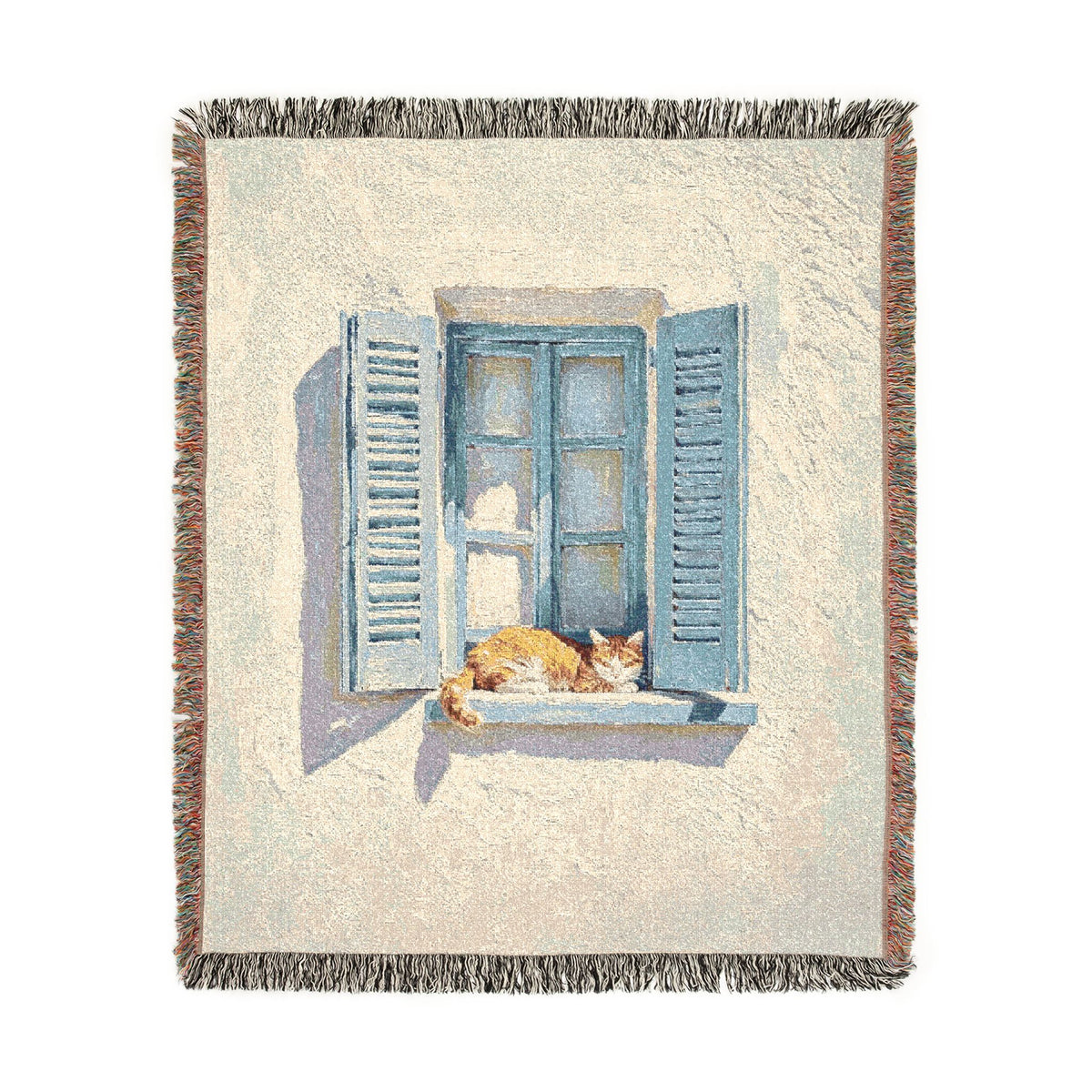 Sunlit Window Orange Cat Woven Tapestry Blanket